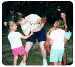 Parents and kids elbow to elbow