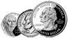 Nickel, dime and quarter