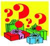 Gifts with question marks above them