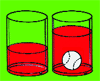 Two glasses of water, one contains a baseball